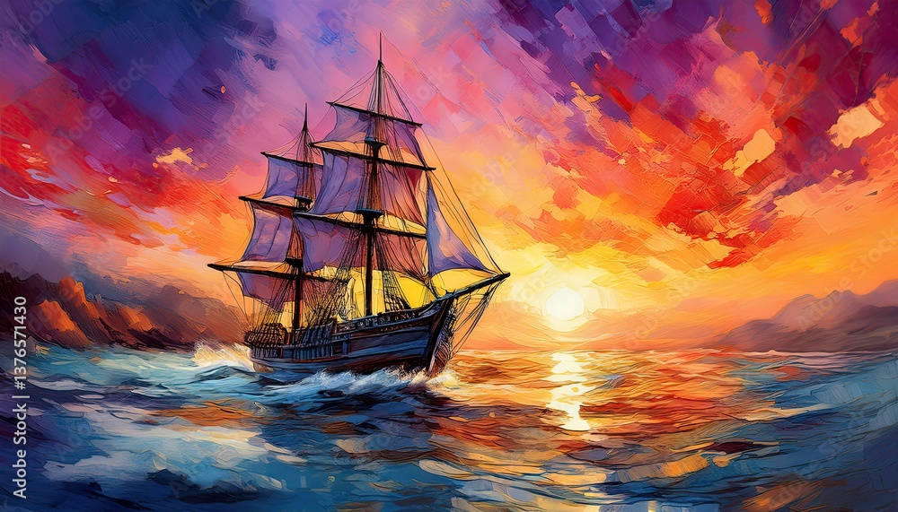 Obraz premium Sailing Toward Light in a Painted Sky