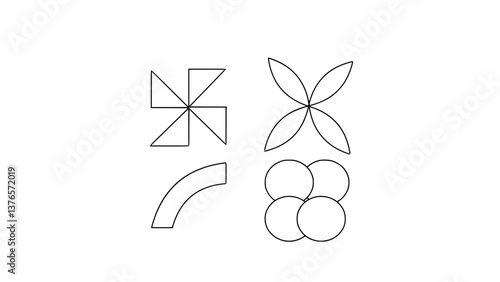 A curated collection of geometric shapes in modern styles. Features Bauhaus-inspired designs, futuristic elements, and Memphis-style patterns. Bold black abstract forms for contemporary design project