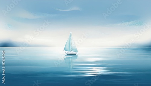 One Sailboat on Infinite Blue Expanse