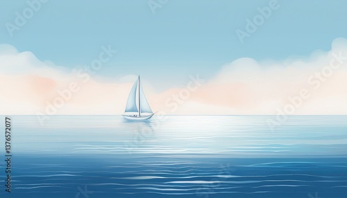 Abstract Sailing Over Silent Blue Waves