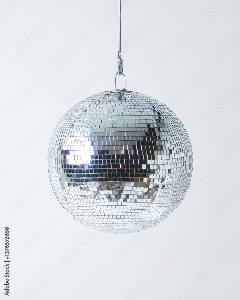 Fototapeta premium Shiny Disco Orb on Crisp White Canvas. Perfect for Dance Floor Vibes and Night Out Excitement