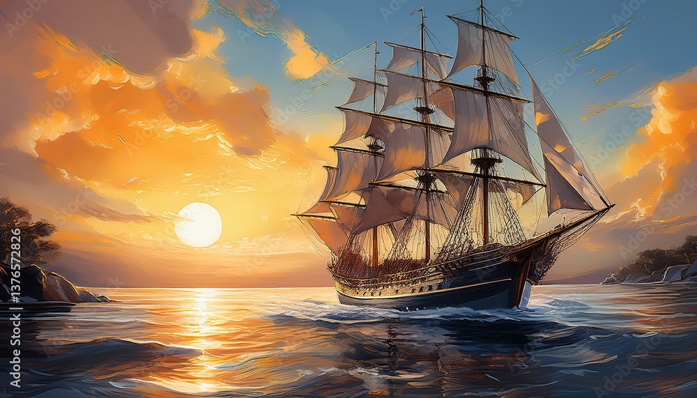 Obraz premium Tall Ship in Evening Light
