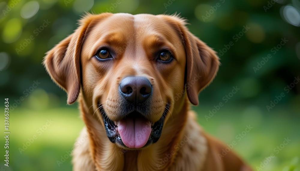 Expressive Brown Dog in Lush Green Setting – Natural, Relaxed, Charming Expressive Brown Dog in Lush Green Setting – Natural, Relaxed, Charming