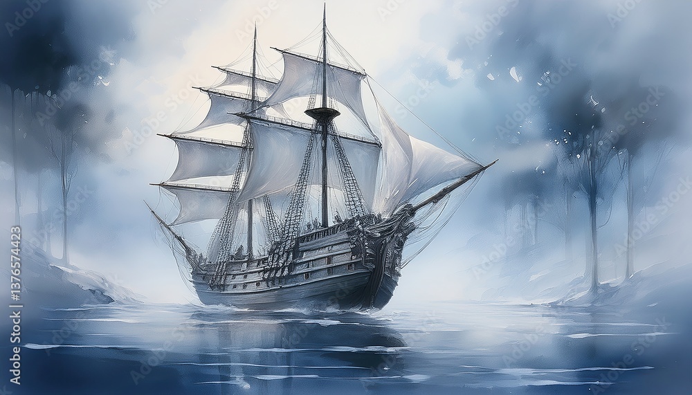 Fototapeta premium Enchanted Vessel on a Quiet Morning