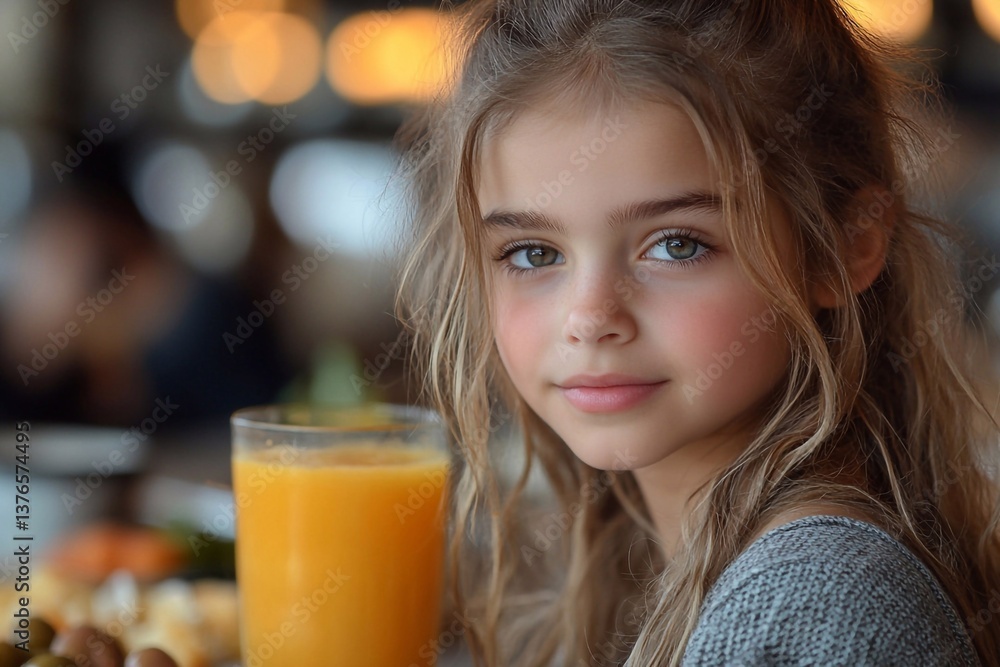 A little girl in a good mood, with a smile on her face. is about to have breakfast. A little girl in a good mood, with a smile on her face. is about to have breakfast.
