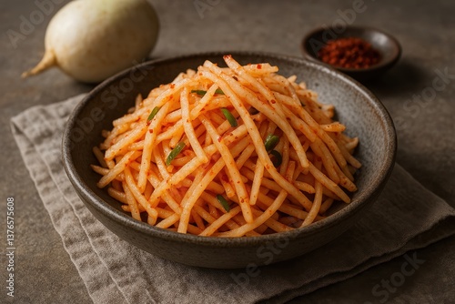 Korean Mild Radish Salad Musaengchae (무생채), Traditional Korean Side Dish

