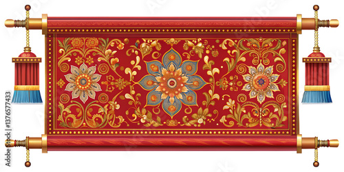 Royal Carpet: A meticulously detailed rendering of a vibrant, ornamental carpet, depicting traditional patterns and rich colors, ready to transform your creative project.