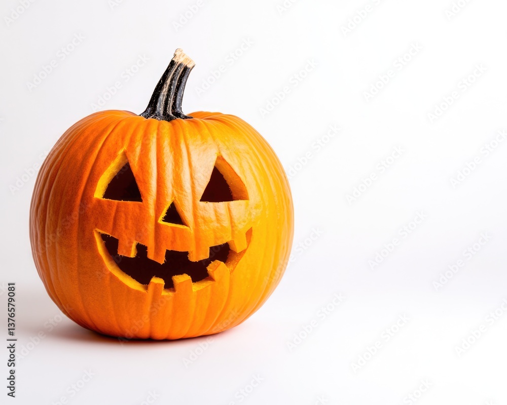 Cheerful Pumpkin Displaying Halloween Messages Against a Bright White Canvas Cheerful Pumpkin Displaying Halloween Messages Against a Bright White Canvas