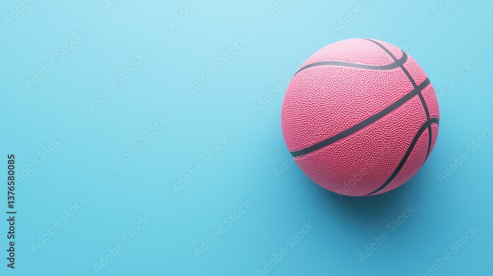 Vibrant Pink Basketball Resting on a Bright Blue Surface: A Flat Lay Perspective Celebrating Sports and Teamwork Vibrant Pink Basketball Resting on a Bright Blue Surface: A Flat Lay Perspective Celebrating Sports and Teamwork