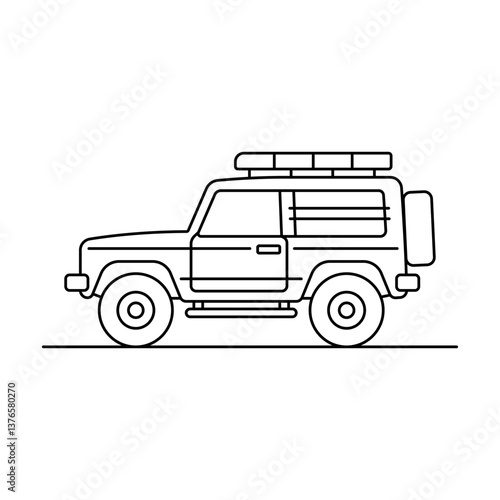 Off-road vehicle icon. Suv. Black outline linear silhouette. Editable strokes. Side view. Vector simple flat graphic illustration. Isolated object on white background. Isolate.