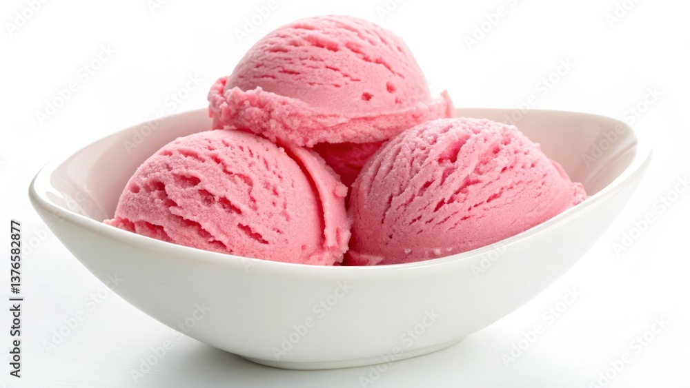 Creamy pink strawberry ice cream scoops in a pristine white bowl, a delightful summer treat promising sweet refreshment. Creamy pink strawberry ice cream scoops in a pristine white bowl, a delightful summer treat promising sweet refreshment.