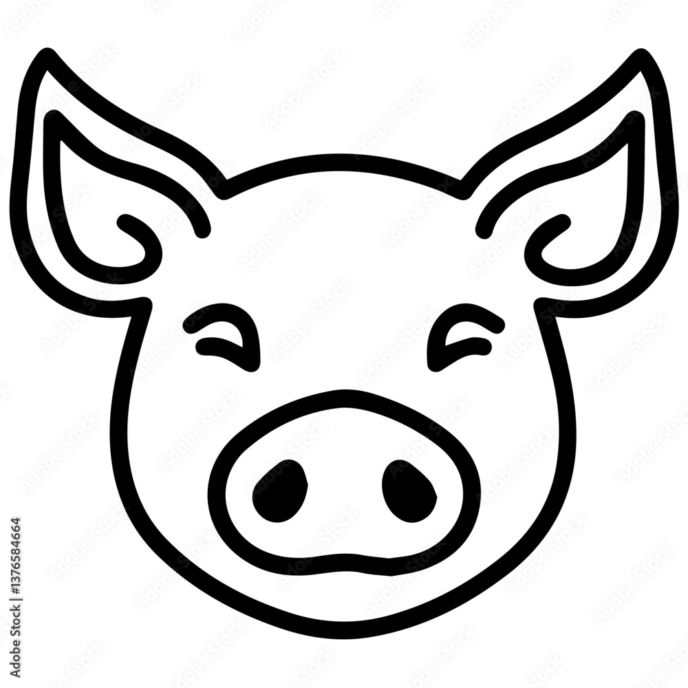 Pig head icon, line style
Pig head icon, line style
