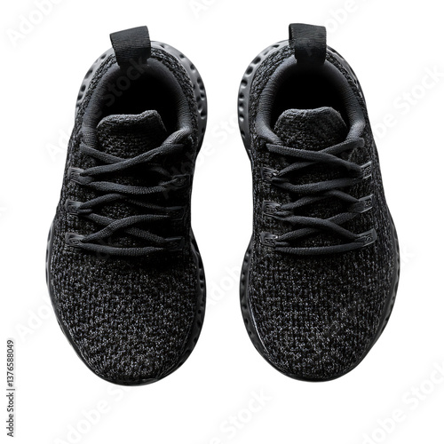 Trendy Black Sneakers with Cushioned Sole and Dur Isolated on Transparent Background