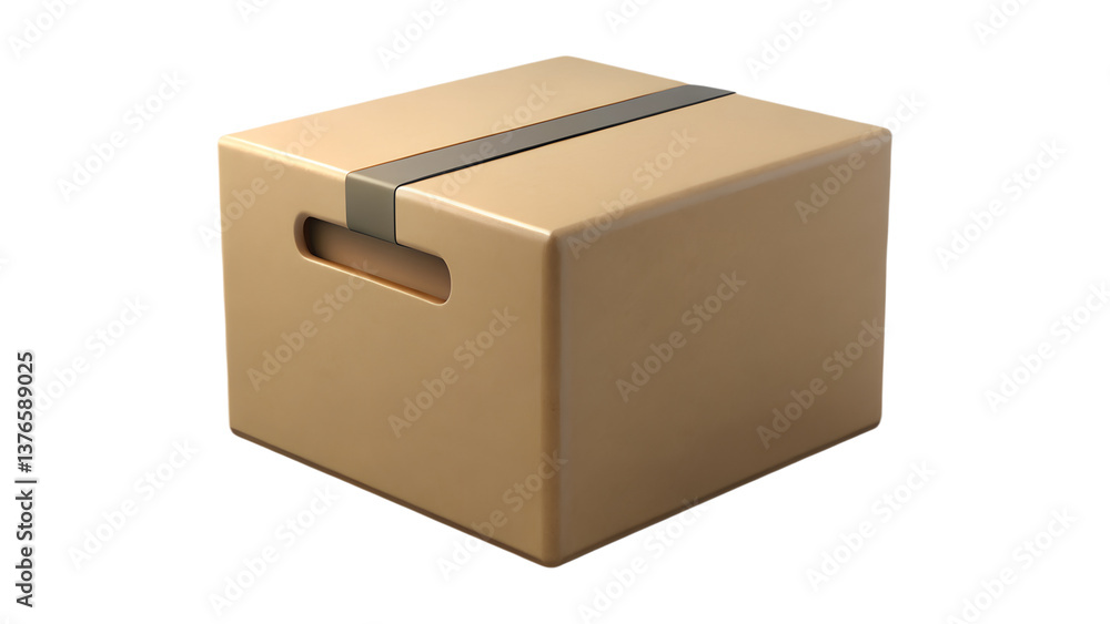 Plain Brown Cardboard 3D Box with Handle and Tape Seal. Versatile Packaging for Storage or Shipping. Plain Brown Cardboard 3D Box with Handle and Tape Seal. Versatile Packaging for Storage or Shipping.