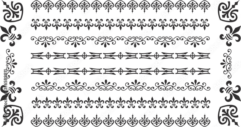 Obraz premium Elegant black and white decorative patterns featuring intricate designs and borders for artistic use.