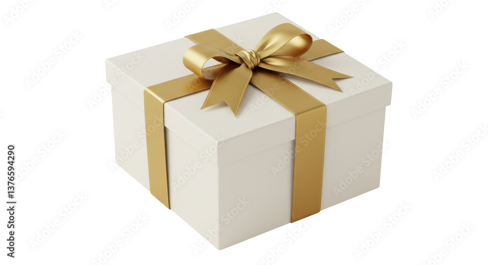Obraz premium Isolated White Gift Box with Gold Ribbon