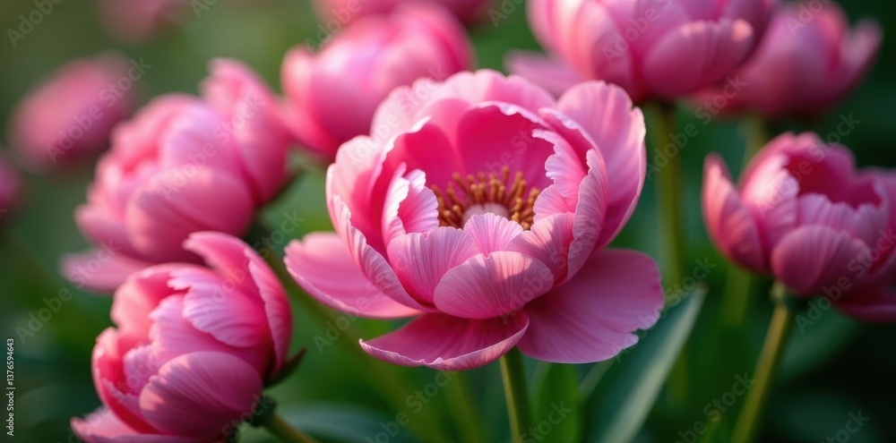 Close-up view of several pink peonies, shallow depth of field, flowers, summer, romantic Close-up view of several pink peonies, shallow depth of field, flowers, summer, romantic