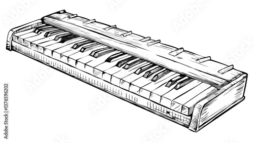 Melodica with keys resting on a plain background  