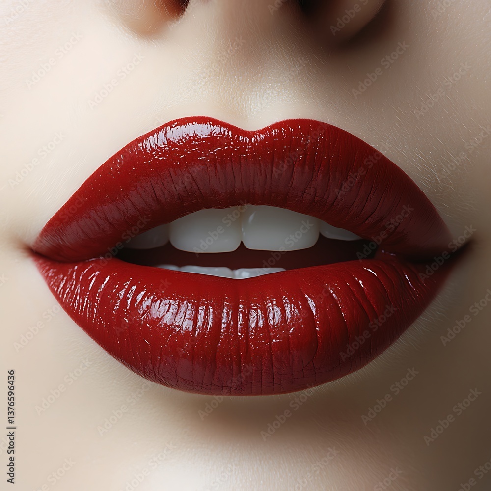Fototapeta premium Red Lips with Closeup Beauty Shot.