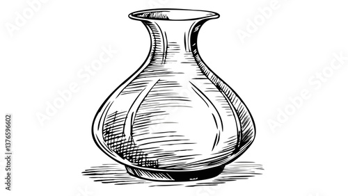 Hand-drawn vase in artistic style, black and white illustration  