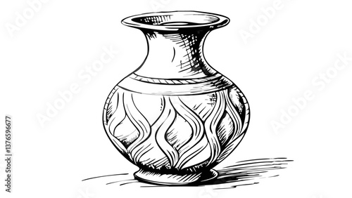 Hand-drawn vase with decorative patterns in black and white  