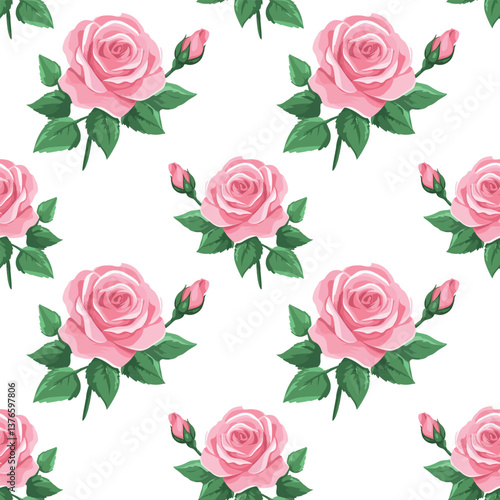 seamless pattern of adorable pink roses