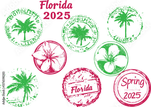 set of grunge rubber stamps of Florida 2025 concept