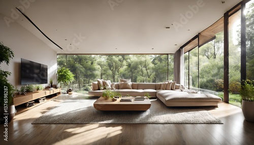 Modern Home - Minimalist Living Room with Floor-to-Ceiling Windows