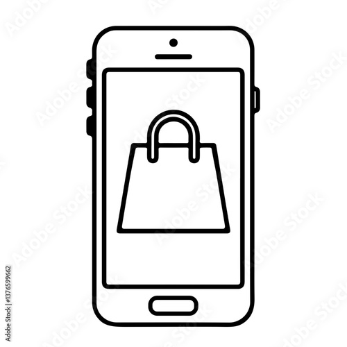 Mobile phone with shopping bag icon as concept of ecommerce app purchase digital order product listing store app user interface and online commerce system