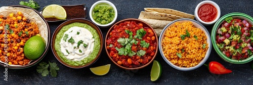 Wallpaper Mural Cinco de Mayo, Delicious Mexican Food Platter A vibrant array of traditional dishes including chili rice guacamole salsa and tortillas perfect for a festive meal Torontodigital.ca