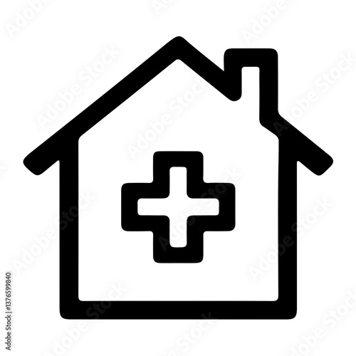 Medical cross on house icon in outline style as concept of healthcare location pharmacy ecommerce wellness services and digital medical platform integration