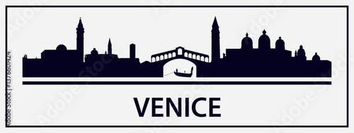 Black silhouette of Venice city skyline. Vector on a gray background