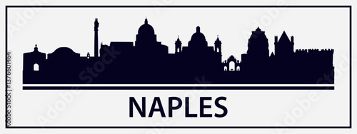Black silhouette of Naples city skyline. Vector on a gray background
