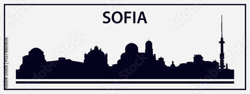 Black silhouette of Sofia city skyline. Vector on a gray background