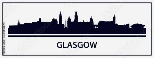 Black silhouette of Glasgow city skyline. Vector on a gray background