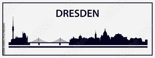Black silhouette of Dresden city skyline. Vector on a gray background