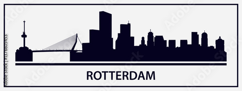 Black silhouette of Rotterdam city skyline. Vector on a gray background