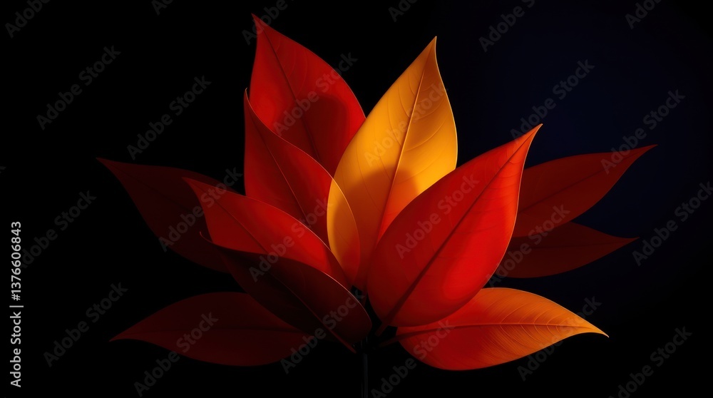 Fototapeta premium Dramatic Autumn Leaves Display Against Dark Backdrop with Contrasting Colors
