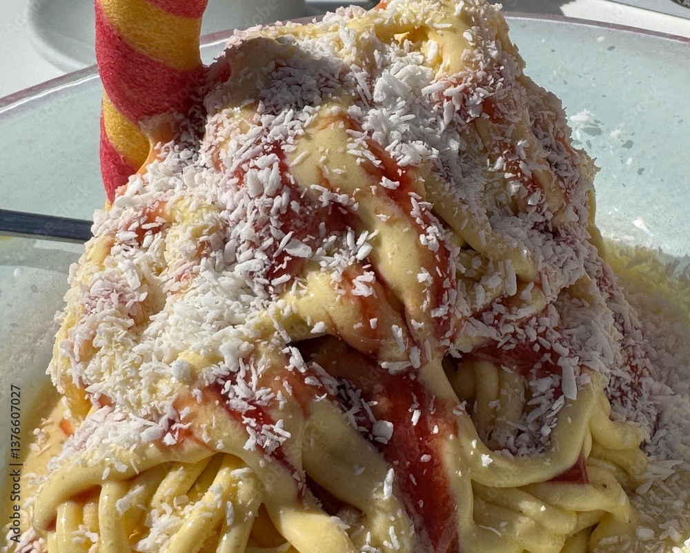 Spaghettieis bereit zum Verzehr