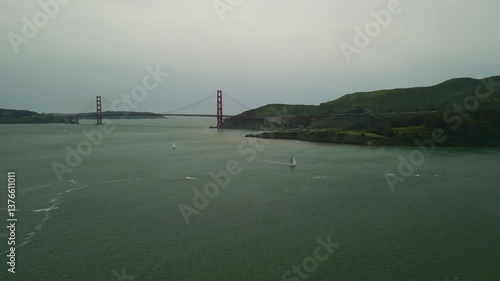 Wallpaper Mural Aerial View, Golden Gate Bridge Looking Out Towards The Pacific Ocean, Sailboats, San Francisco Bay Torontodigital.ca