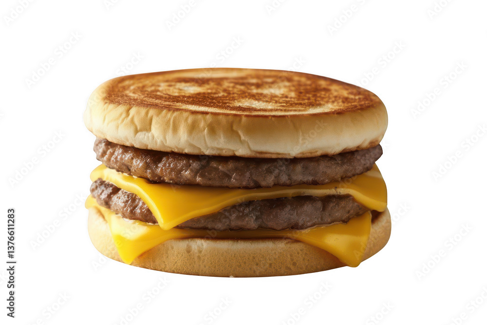 A double cheeseburger with two patties and melted cheese isolated on transparent background A double cheeseburger with two patties and melted cheese isolated on transparent background
