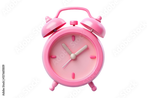 3D Pink Alarm Clock Illustration on Transparent Background for Time Management