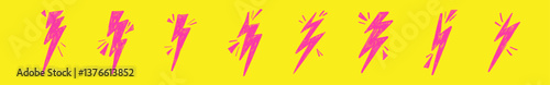 Pink Thunder lightning doodle with energetic hand strokes. Flashy bolt icon in sketch style. Flat vector illustration isolated