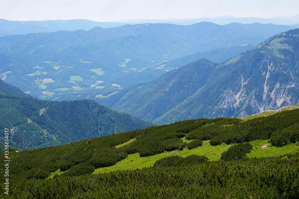 Obraz premium A view of Puchberg am Schneeberg, Austrian Alps. Alpine scenery