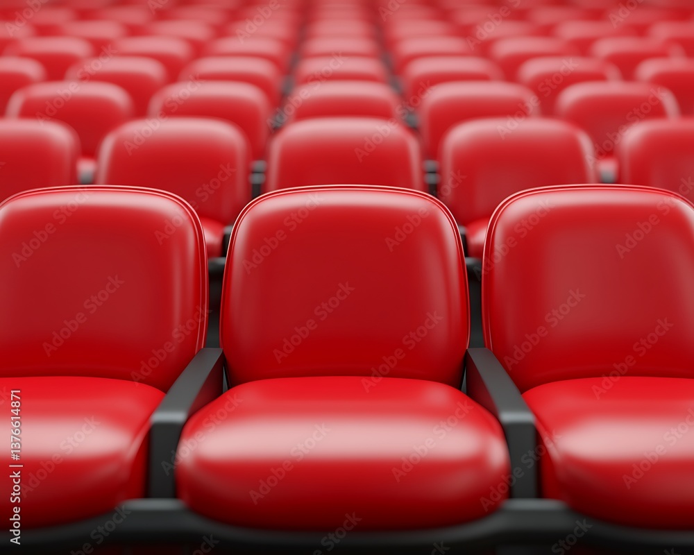 Fototapeta premium Red stadium seats with empty rows.