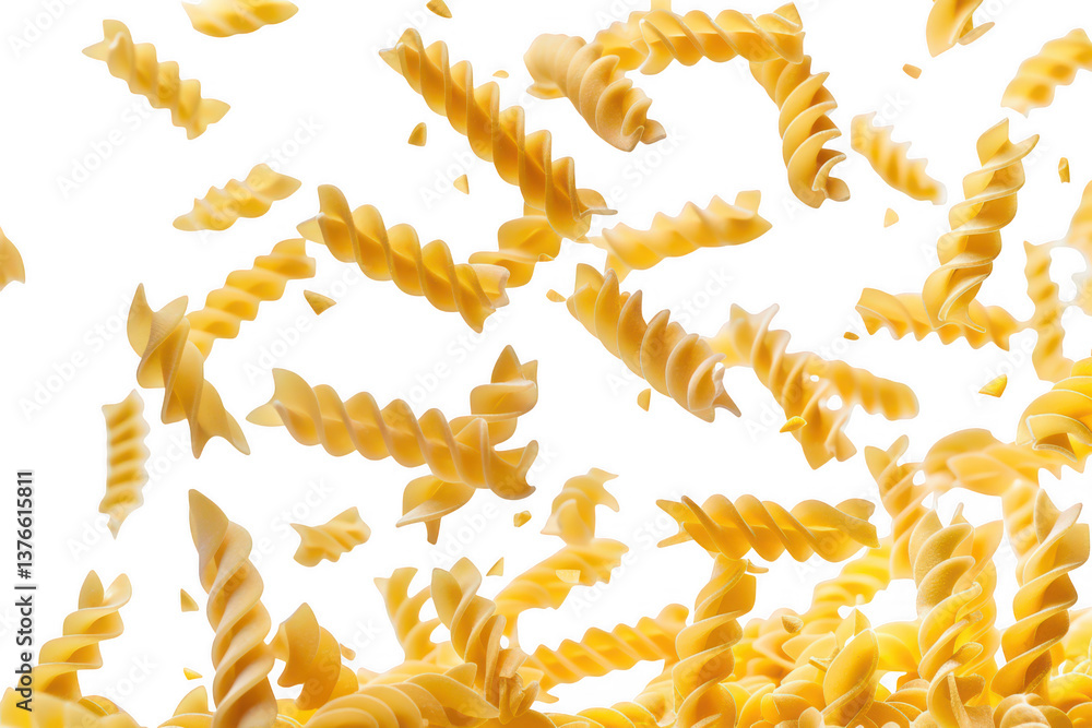 Scattered rotini pasta pieces isolated on transparent background Scattered rotini pasta pieces isolated on transparent background