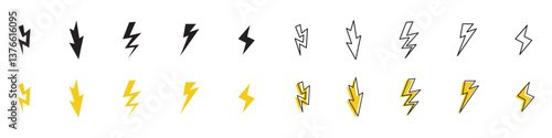 Lightning icon set vector. Electric sign and symbol. Power icon. Energy sign. Lightning power icon.