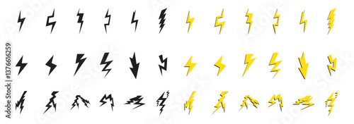 Lightning icon set. Electric, Energy sign and symbol. thunderbolt and Power icon. Lightning, power icon, vector illustration.