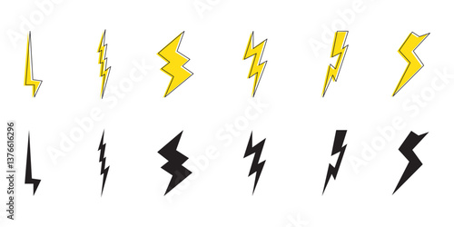 Lightning icon set. Electric, Energy sign and symbol. thunderbolt and Power icon. Lightning, power icon, vector illustration.