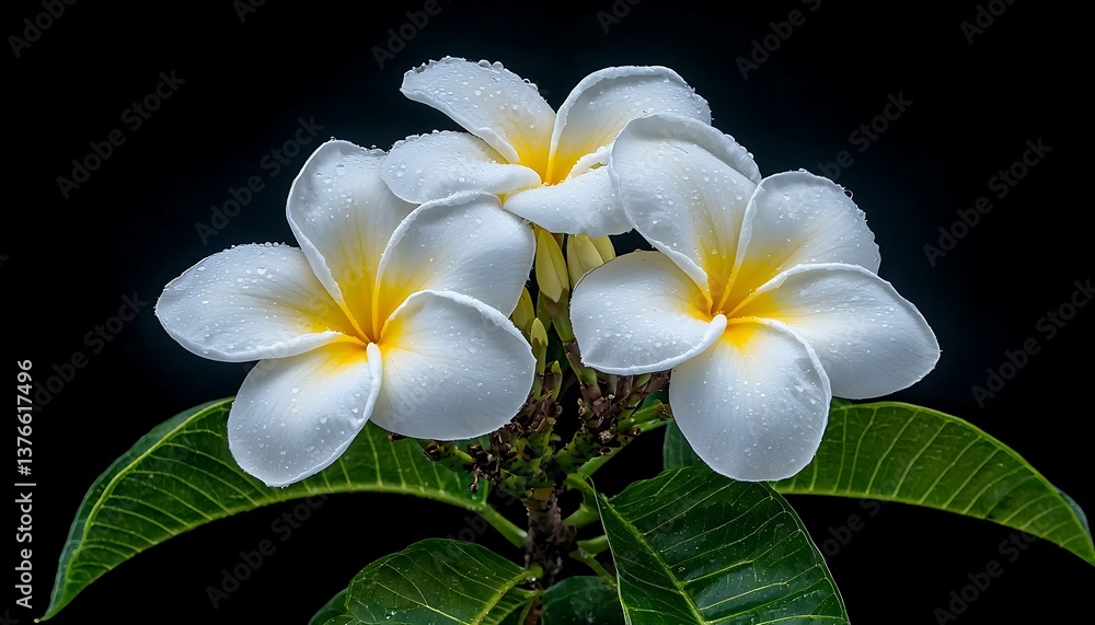 Fototapeta premium White Plumeria Flowers with Black Background.
